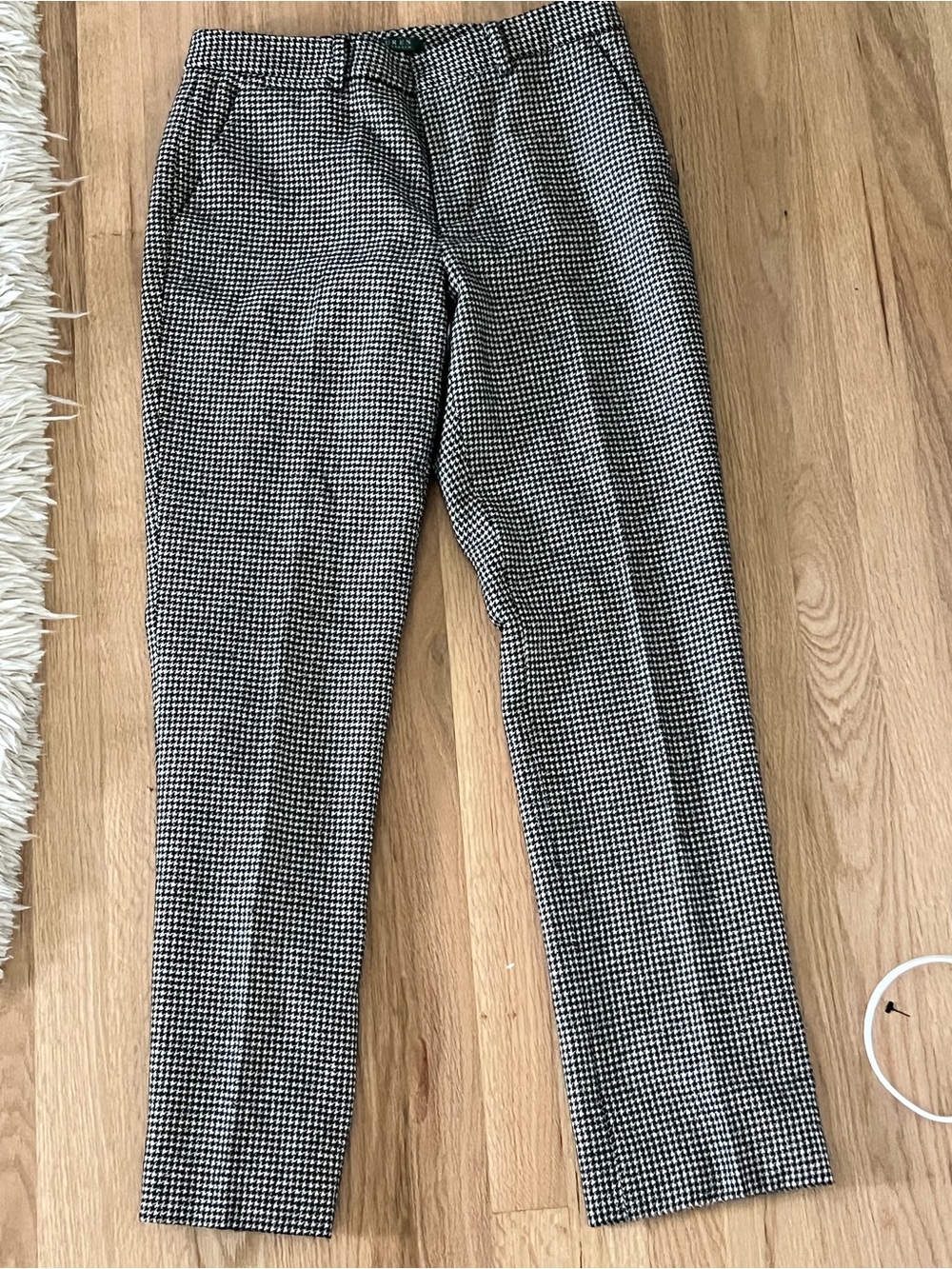 Ralph Lauren Black and White Houndstooth Wool Silk Cotton Dress Pants